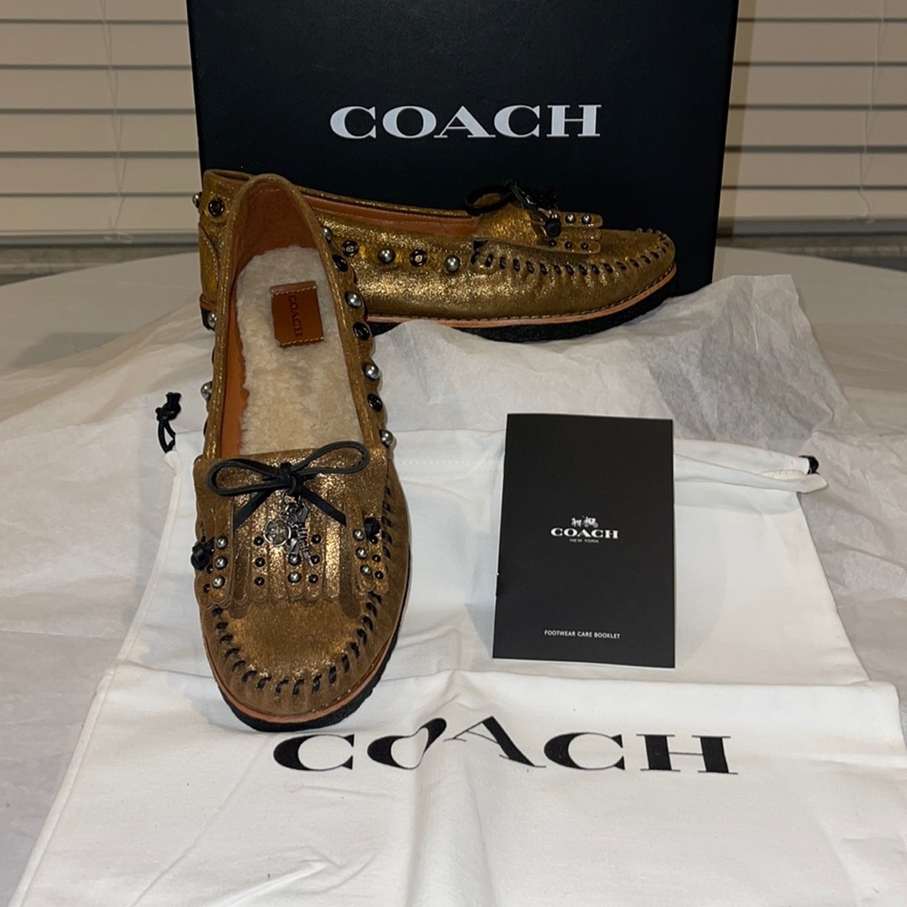 Coach moccasins shoes in copper and pewter  tone. 9.5